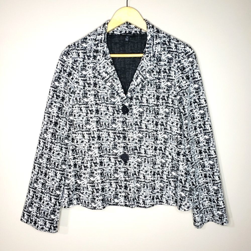 🦋3/$25 Robert Kitchen XSmall Long Sleeve Black White Print Blazer Jacket